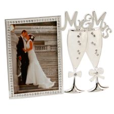 Crystal & Epoxy Frame with Mr & Mrs Champagne Flutes