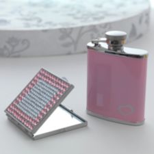 Pink Hip Flask & Compact Mirror